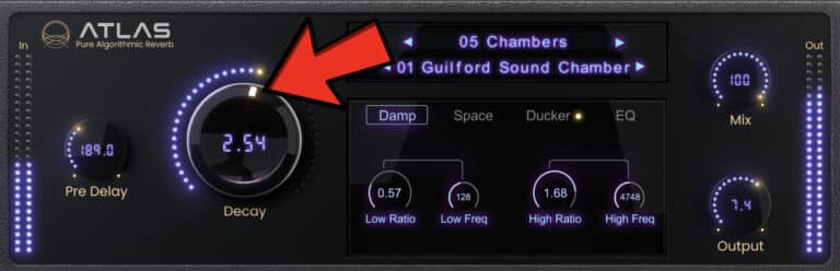 Decay control highlighted in the reverb interface